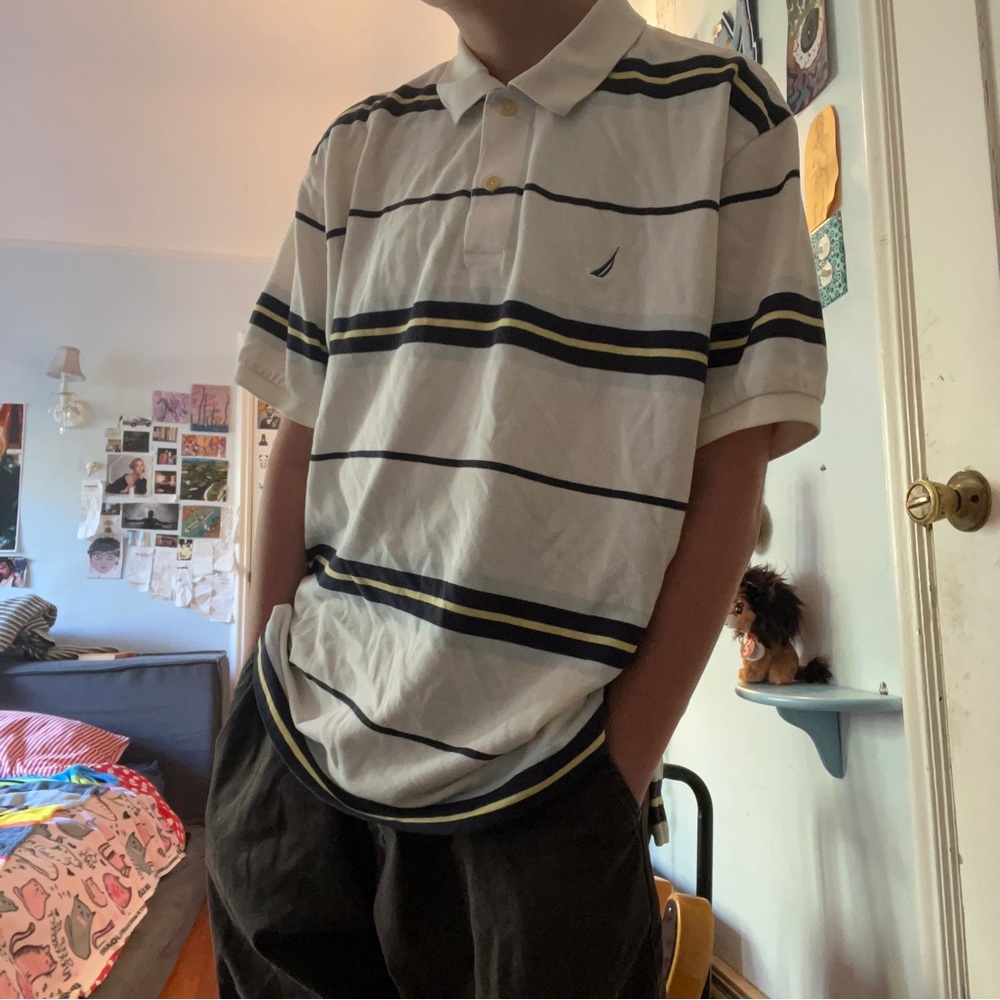 NAUTICA STRIPED BLUE YELLOW RUGBY POLO 🌻